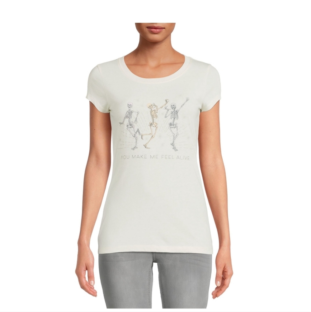Feel Alive Skeleton Women's Short Sleeve Graphic Tee Size variety